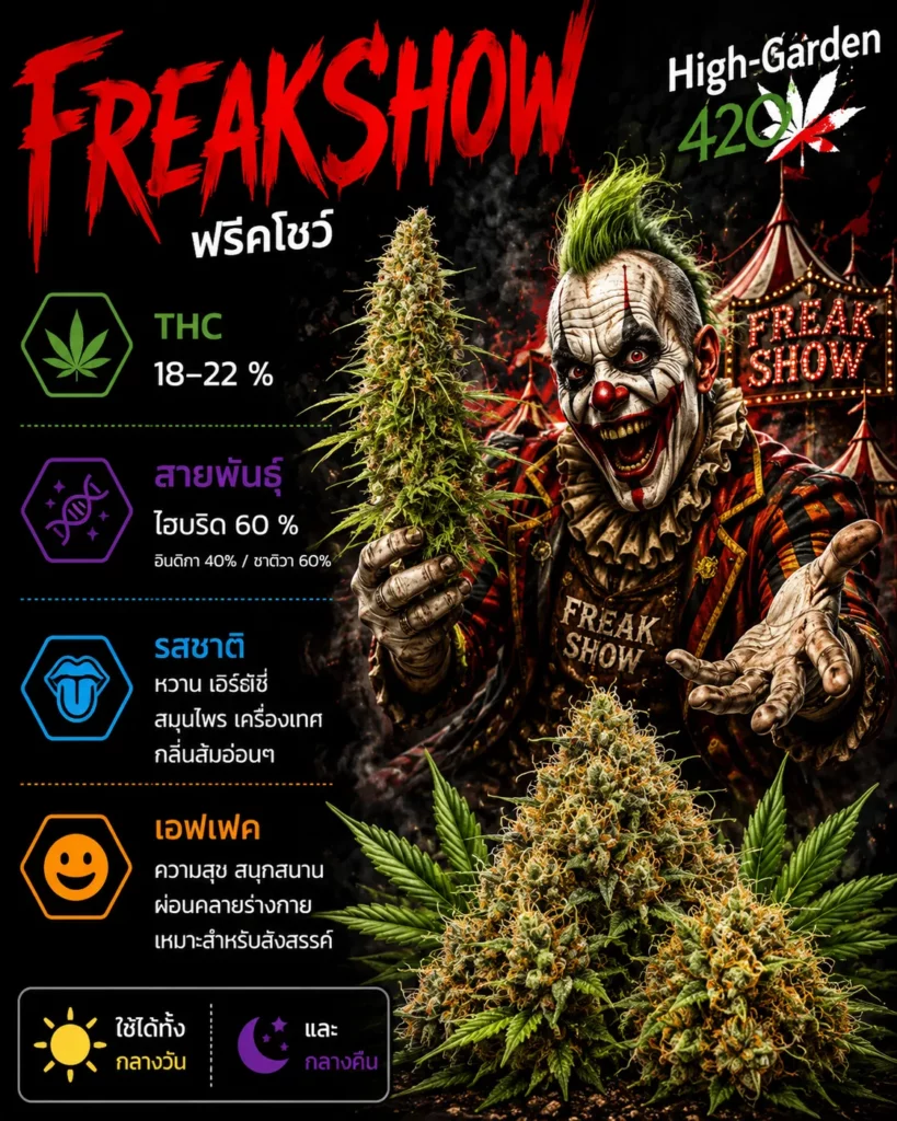 Freakshow สายพันธุ์กัญชาไฮบริด THC 18-22%