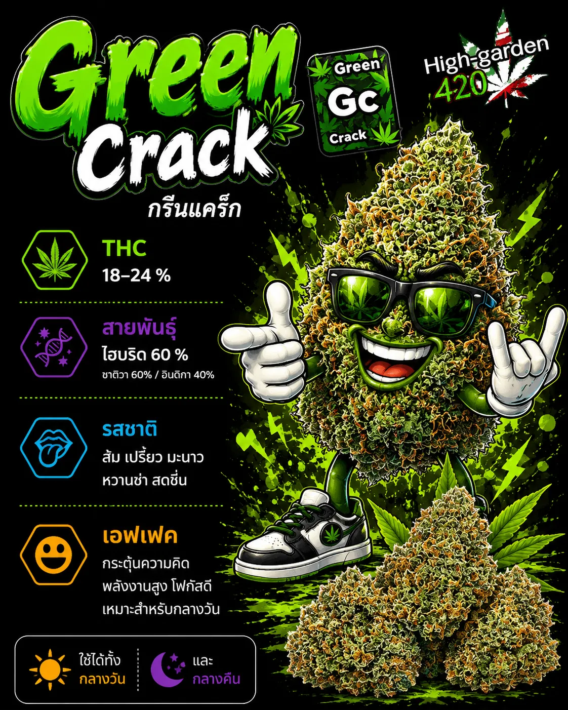 Green Crack สายพันธุ์กัญชาไฮบริด THC 18-24%
