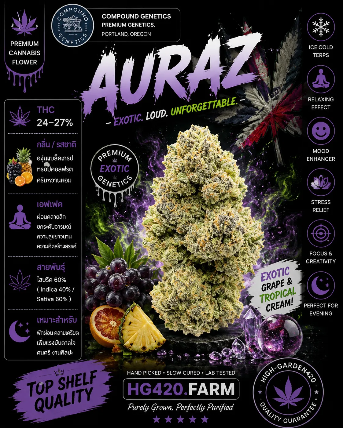 Auraz strain ดอกกัญชาสายพันธุ์ Auraz จาก Compound Genetics | High-garden420