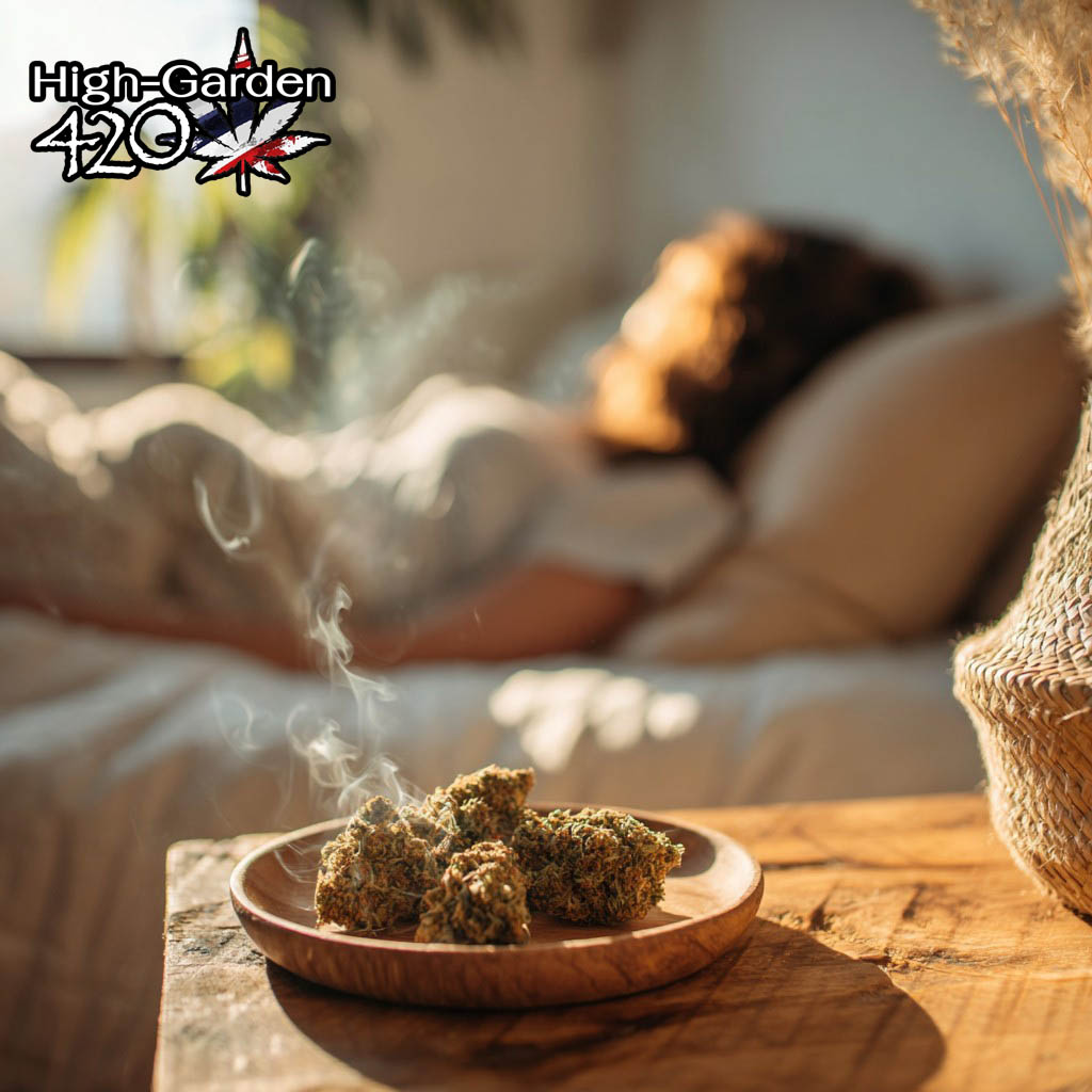 ผู้ใช้กำลังผ่อนคลายกับดอกกัญชาออร์แกนิคจากร้าน High-Garden420 บรรยากาศอบอุ่นธรรมชาติ