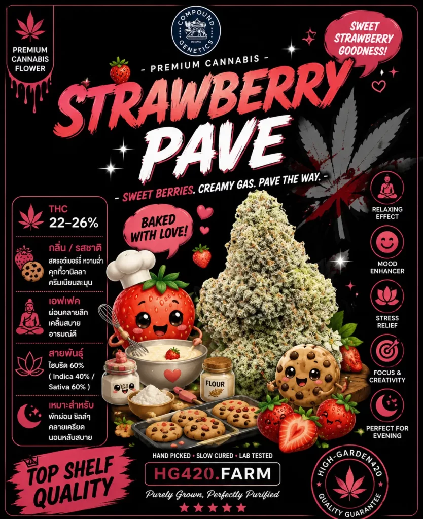 Strawberry Pave strain สายพันธุ์กัญชา Hybrid จาก Compound Genetics
