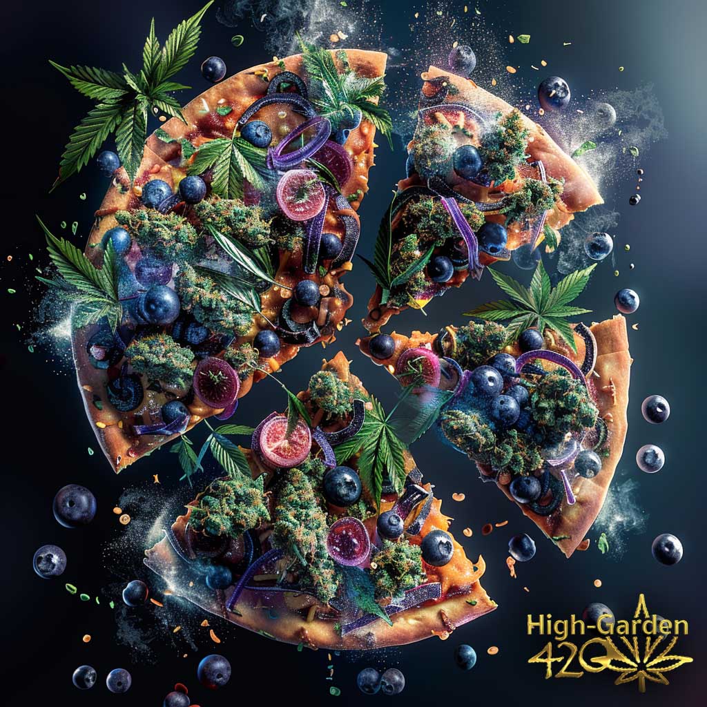 Rhubarb Pizza strain concept cannabis art pizza blueberry cream psychedelic